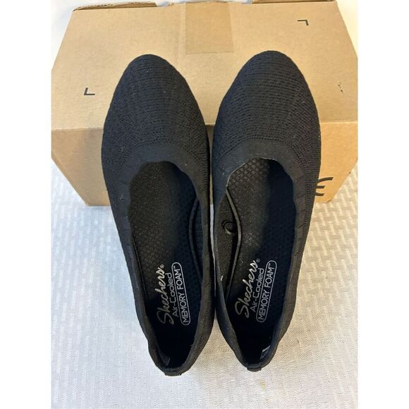 Skechers 7.5 stretch flats black air cooled memory foam #158343 - Picture 2 of 4